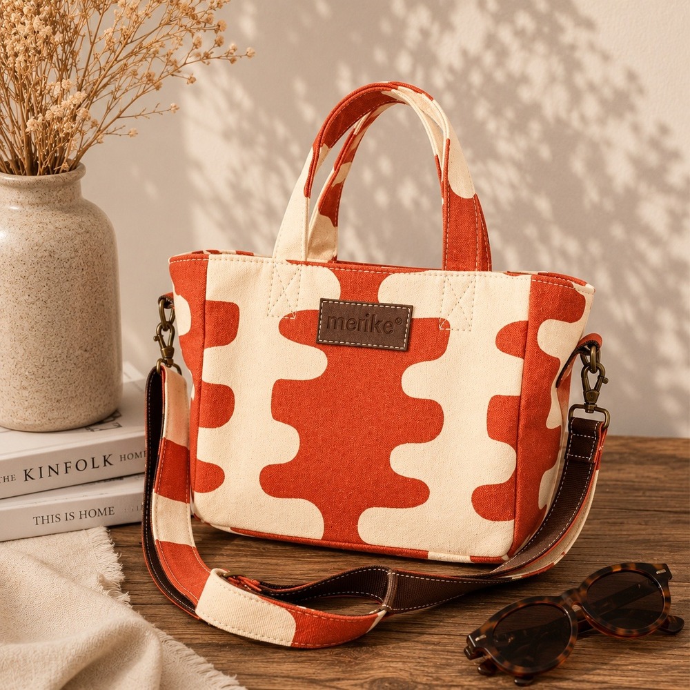 MAIKA Mini Tote Echo Tangerine Orange Abstract Canvas Crossbody Bag MIN-3001 NEW